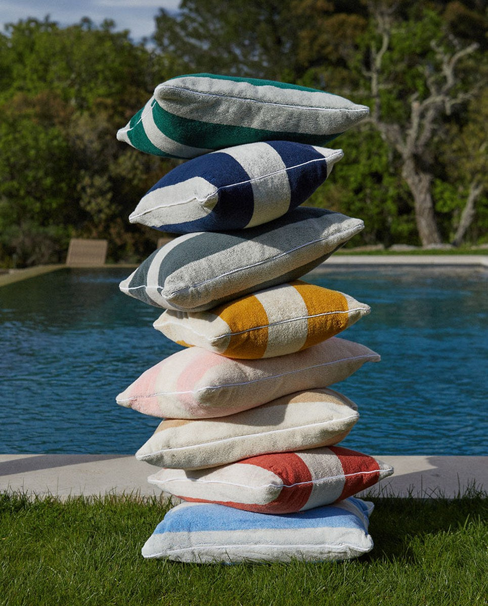Beach Cushion - Terry Towelling - Nymph Pink / Cream Stripes