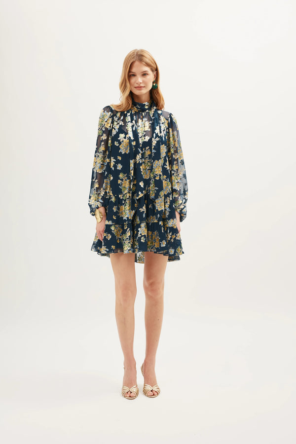 Anaya Bouquet Dress Devore Navy