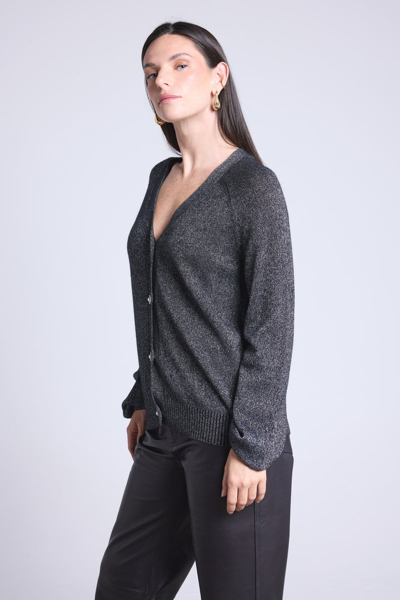 Cardigan Lurex Bijoux Crawford - Noir Et Lurex Argente - Femme