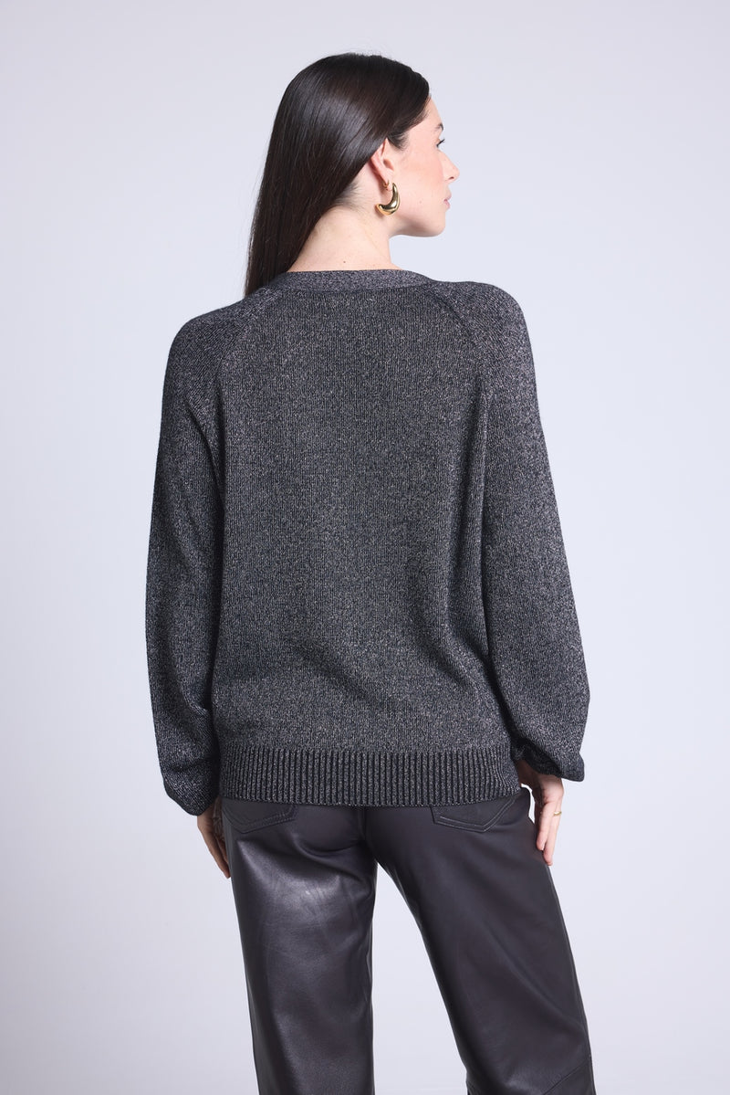 Cardigan Lurex Bijoux Crawford - Noir Et Lurex Argente - Femme