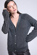 Cardigan Lurex Bijoux Crawford - Noir Et Lurex Argente - Femme