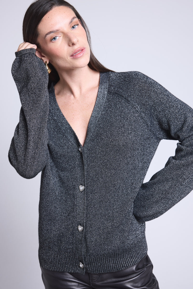 Cardigan Lurex Bijoux Crawford - Noir Et Lurex Argente - Femme