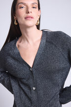 Cárdigan de Lúrex con Botones Joya Crawford - Negro y Lúrex Plateado - Mujer
