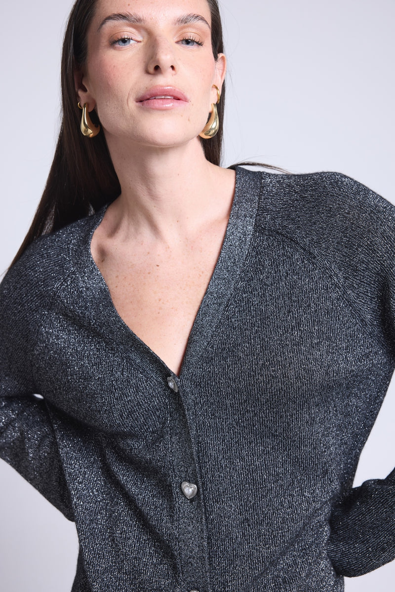 Cardigan Lurex Bijoux Crawford - Noir Et Lurex Argente - Femme