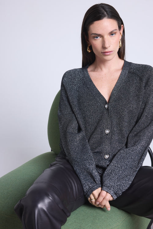 Cardigan Lurex Bijoux Crawford - Noir Et Lurex Argente - Femme