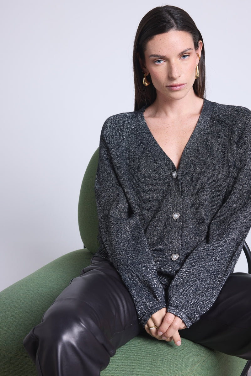 Cardigan Lurex Bijoux Crawford - Noir Et Lurex Argente - Femme
