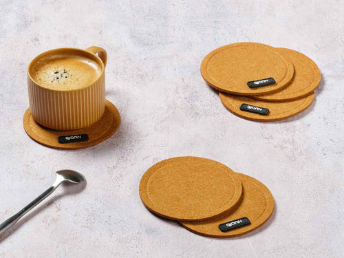 Sous-Verre Rond - 6 Pièces - Feutre Recyclé Marron