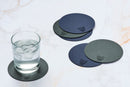 Sous-Verre Rond Réversible - 6 Pièces - Cuir Recyclé Bleu Nuit Et Gris Anthracite
