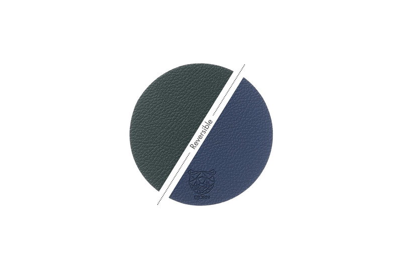 Sous-Verre Rond Réversible - 6 Pièces - Cuir Recyclé Bleu Nuit Et Gris Anthracite