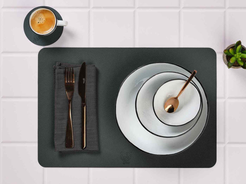 Sous-Verre Rond Réversible - 6 Pièces - Cuir Recyclé Bleu Nuit Et Gris Anthracite