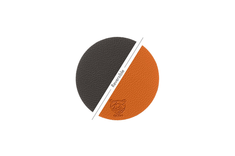 Sous-Verre Rond Réversible - 6 Pièces - Cuir Recyclé Orange Et Chocolat