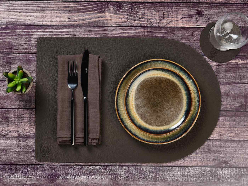 Sous-Verre Rond Réversible - 6 Pièces - Cuir Recyclé Orange Et Chocolat