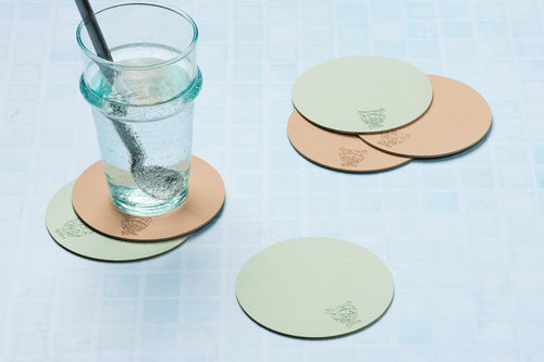 Sous-Verre Rond Réversible - 6 Pièces - Cuir Recyclé Rose Pâle Et Vert Pâle