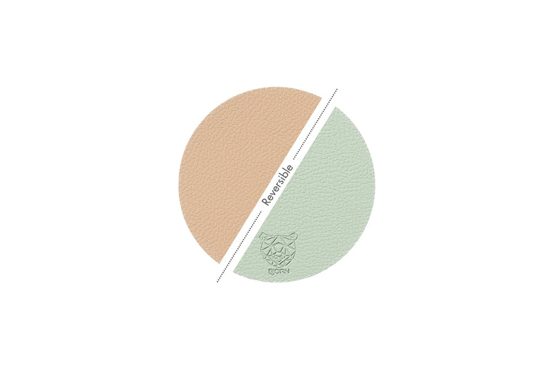 Sous-Verre Rond Réversible - 6 Pièces - Cuir Recyclé Rose Pâle Et Vert Pâle