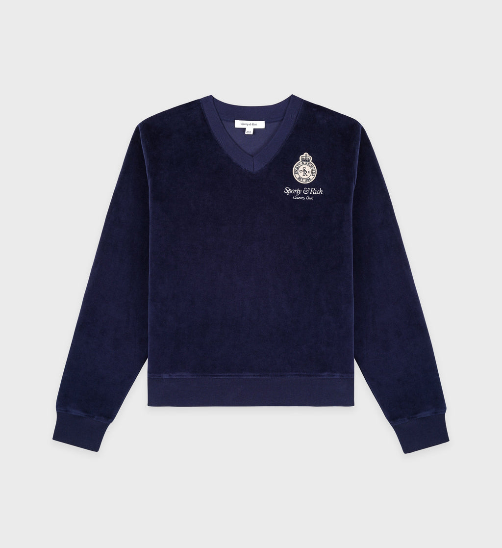 Sudadera Crown Velour V-Neck - Navy/Cream - Mujer