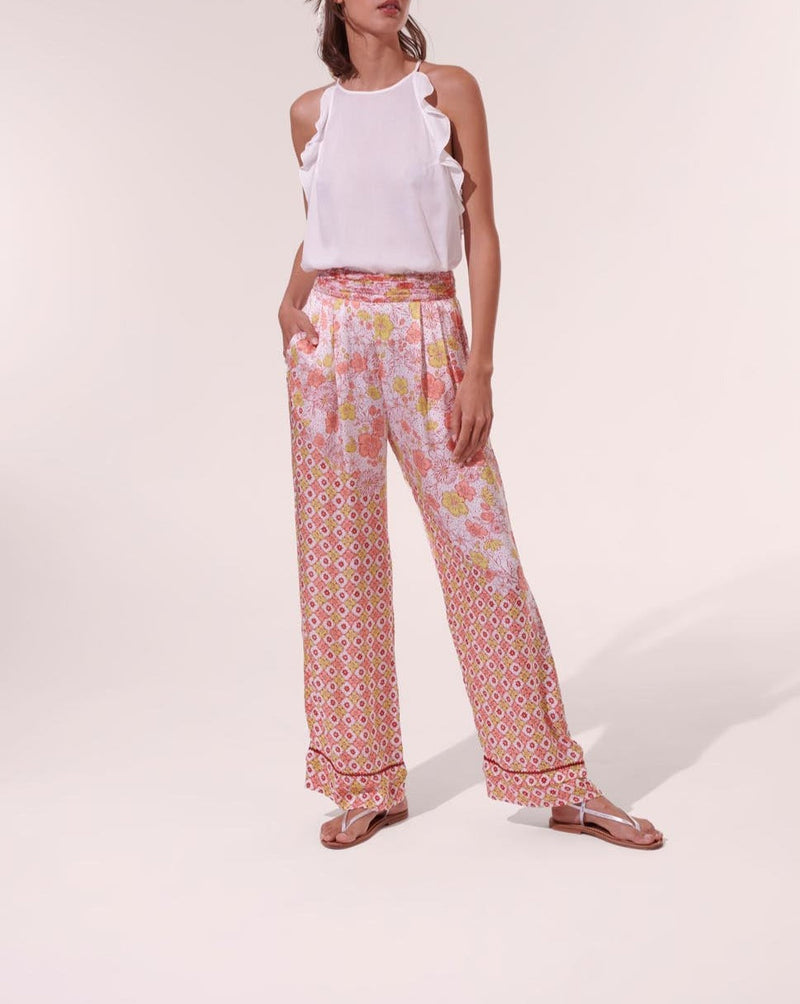 Pantalón Azia - Blanco Rosa Diagonal Batik - Mujer