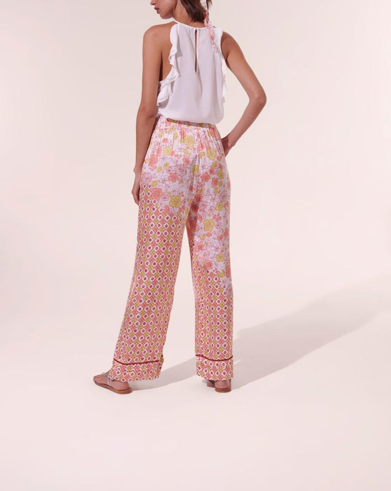 Pantalón Azia - Blanco Rosa Diagonal Batik - Mujer