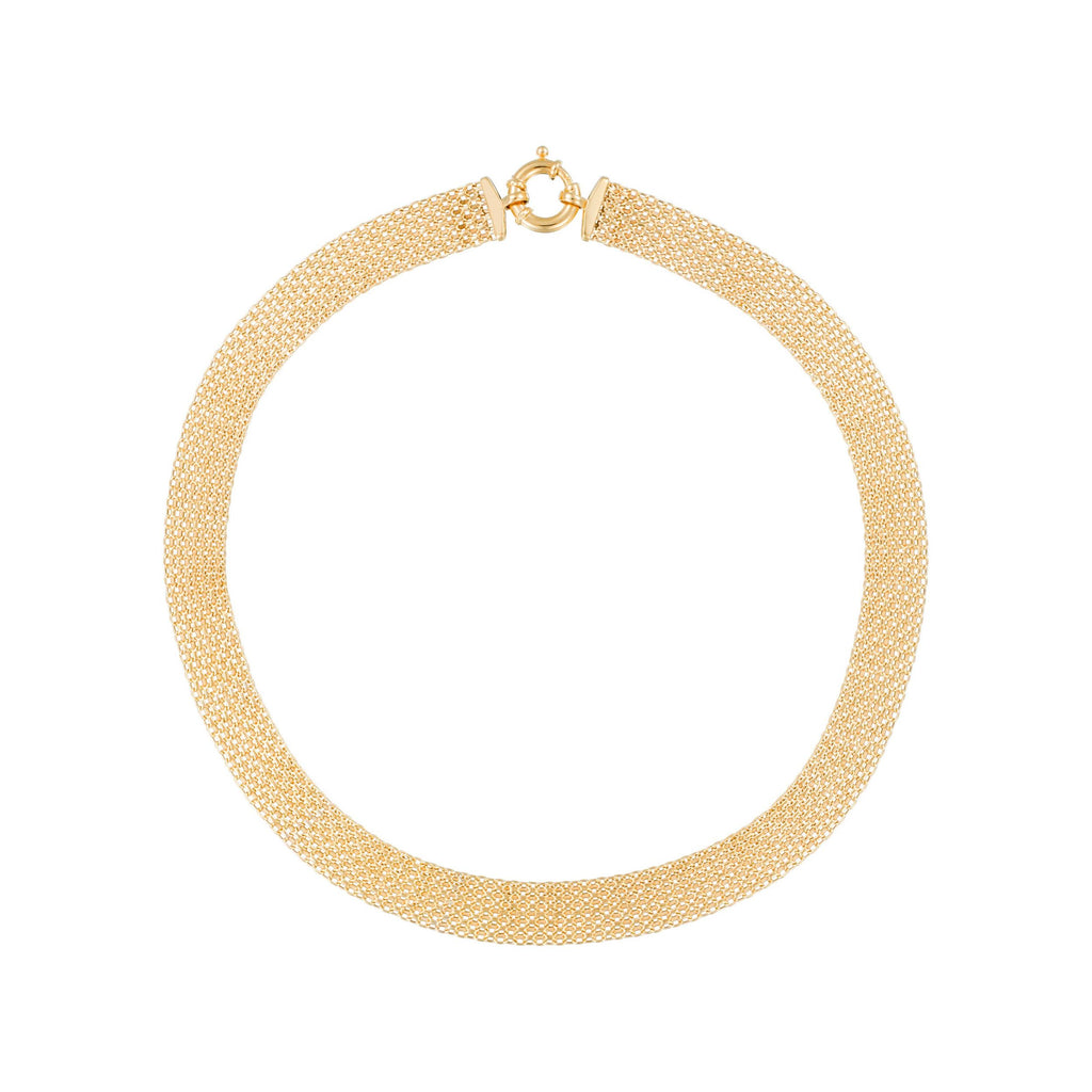 “Calera Mesh” Necklace with 375/1000 Yellow Gold Buoy Clasp