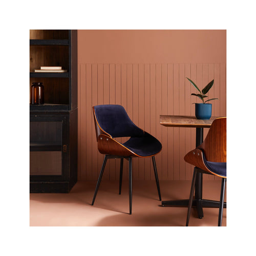 Mannix Walnut Chair with Velvet Seat - Blue