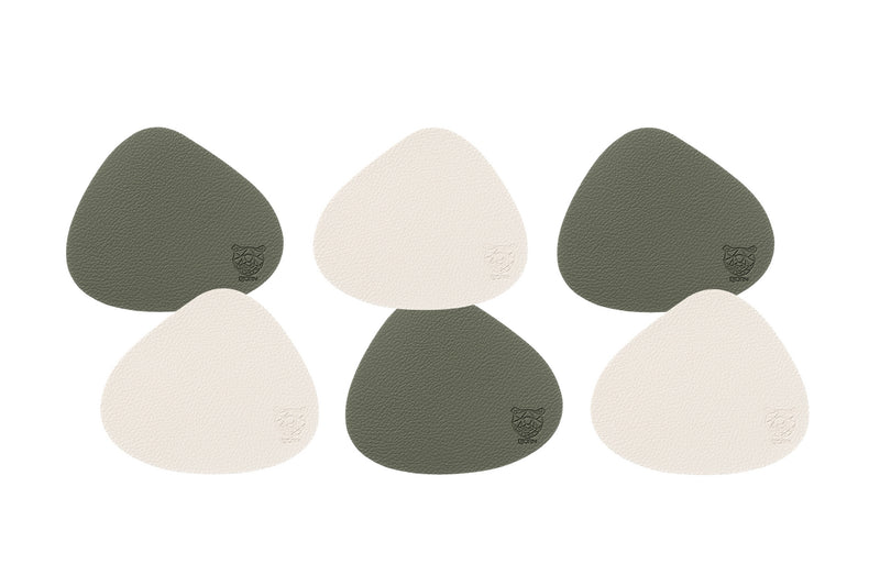 Sous-Verre Curve Réversible - 6 Pièces - Cuir Recyclé Blanc Crème Et Vert De Gris