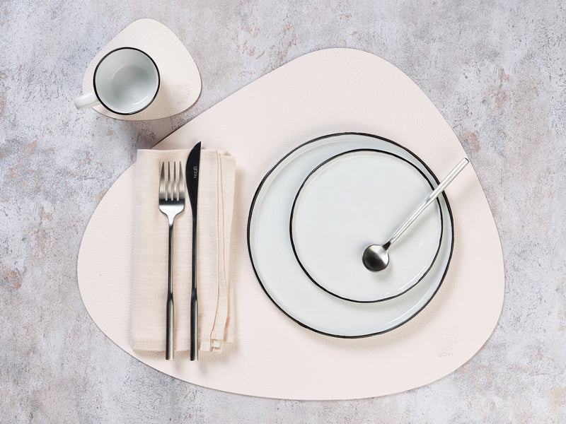 Sous-Verre Curve Réversible - 6 Pièces - Cuir Recyclé Blanc Crème Et Vert De Gris