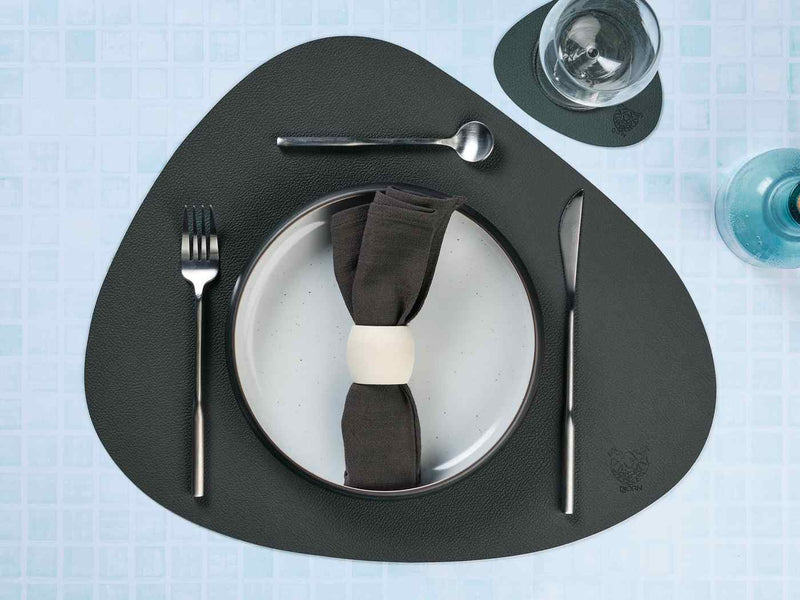 Sous-Verre Curve Réversible - 6 Pièces - Cuir Recyclé Bleu Nuit Et Gris Anthracite