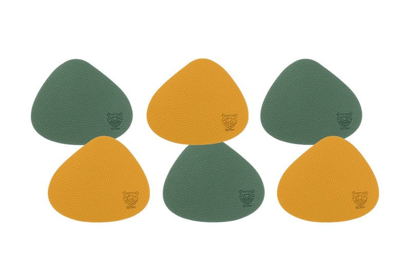 Sous-Verre Curve Réversible - 6 Pièces - Cuir Recyclé Jaune Moutarde Et Vert Sapin