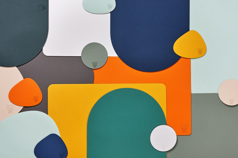 Sous-Verre Curve Réversible - 6 Pièces - Cuir Recyclé Jaune Moutarde Et Vert Sapin