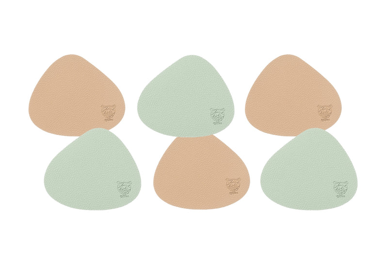 Sous-Verre Curve Réversible - 6 Pièces - Cuir Recyclé Rose Pâle Et Vert Pâle