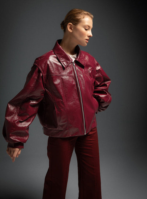 Nouvelle Collection - Cupido Faux Leather Bomber - Red