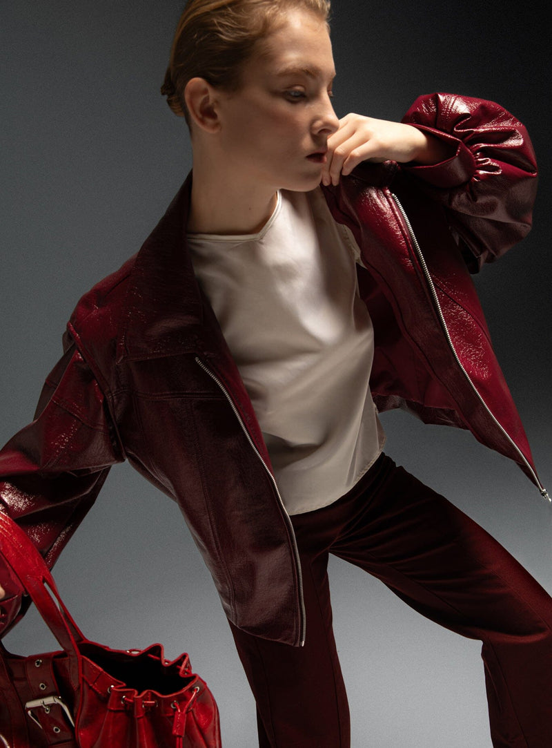 Nouvelle Collection - Cupido Faux Leather Bomber - Red