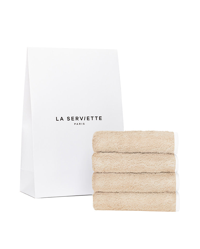 Set di 4 lavette viso - Sabbia con bordino bianco
