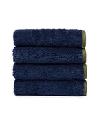 Set di 4 lavette viso - Blu notte con bordino kaki
