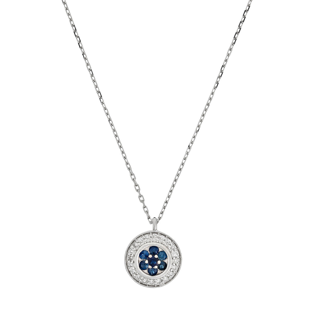 Collier "Bouclier" Diamant 0,07/20 Et Saphir 0,18/7 - Or Blanc 375/1000