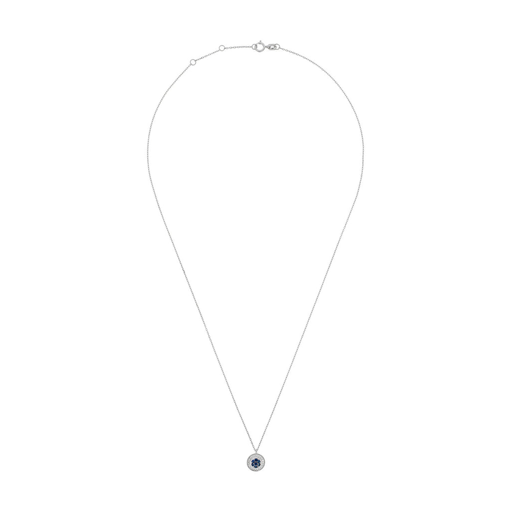 Collier "Bouclier" Diamant 0,07/20 Et Saphir 0,18/7 - Or Blanc 375/1000
