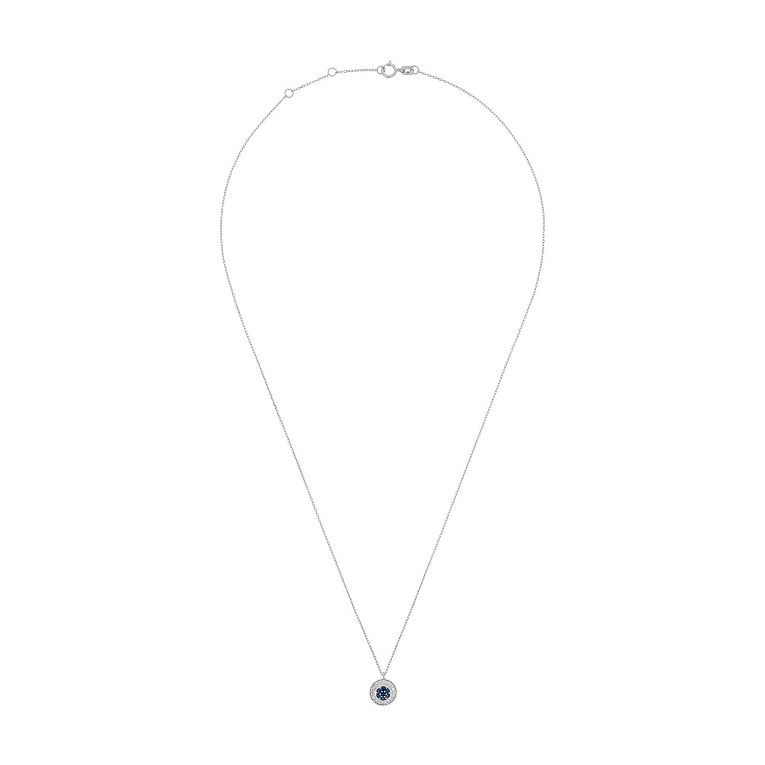Collier "Bouclier" Diamant 0,07/20 Et Saphir 0,18/7 - Or Blanc 375/1000