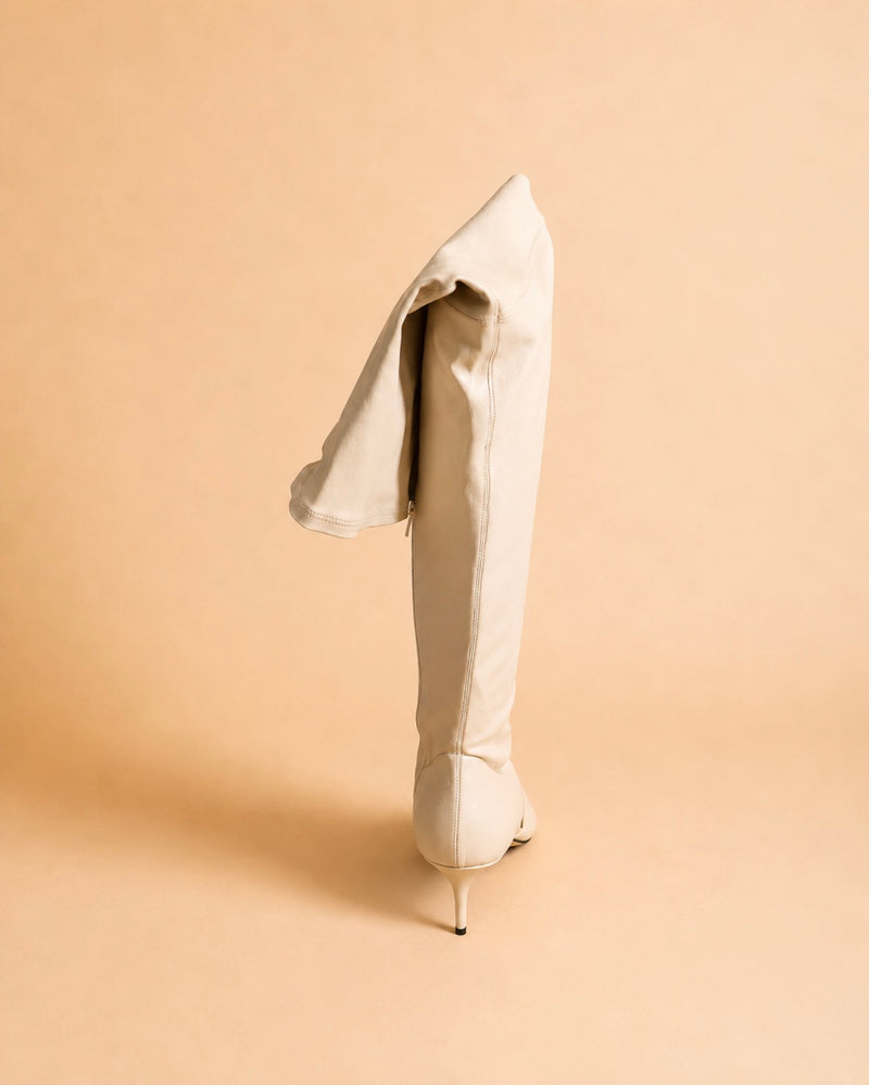 Pamela High-Knee Boot In Ivory Stretch Lambskin