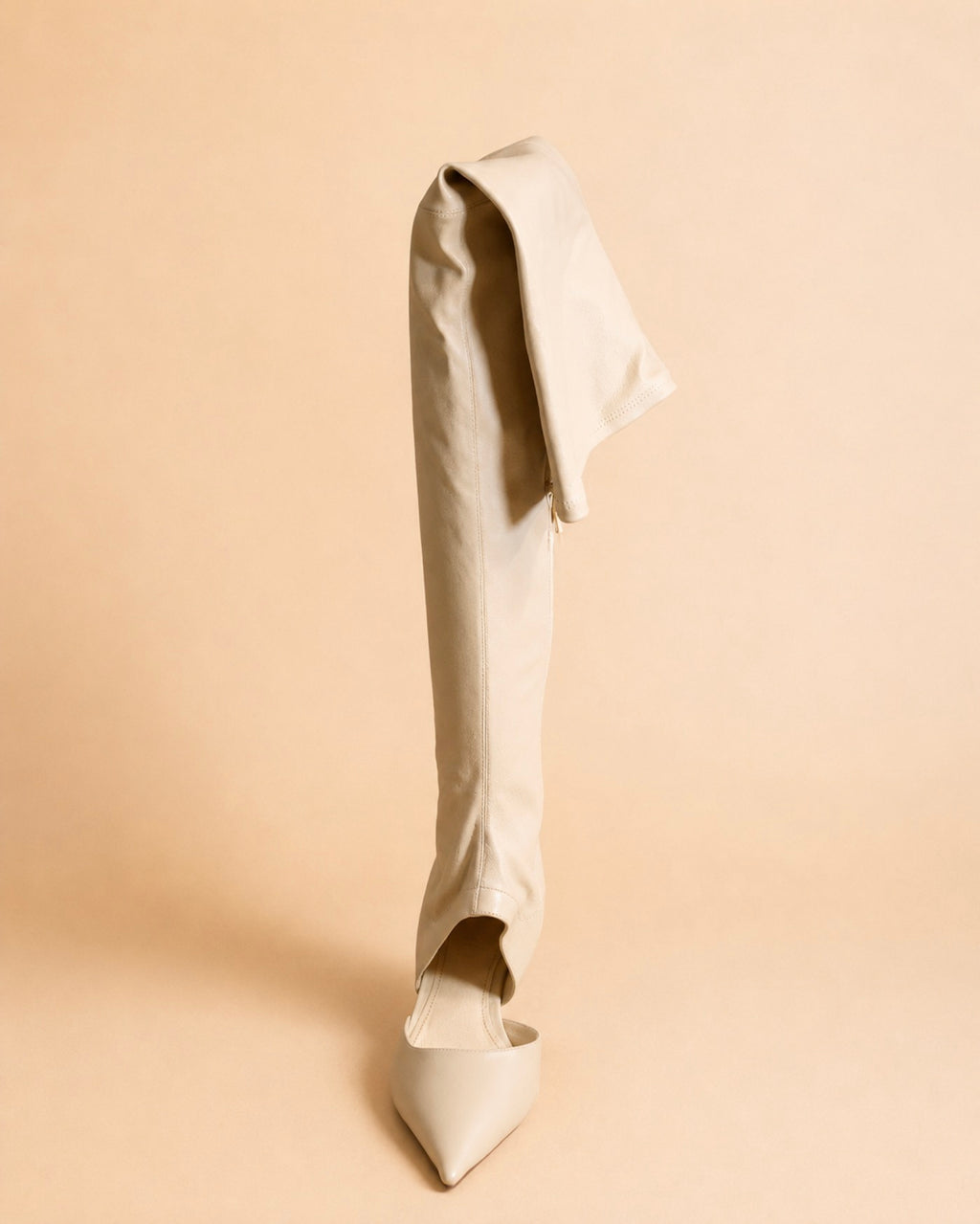 Pamela High-Knee Boot In Ivory Stretch Lambskin