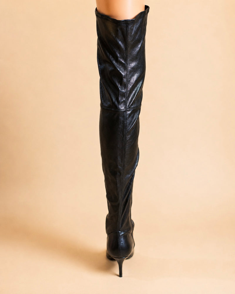 Pamela High-Knee Boot In Black Stretch Lambskin