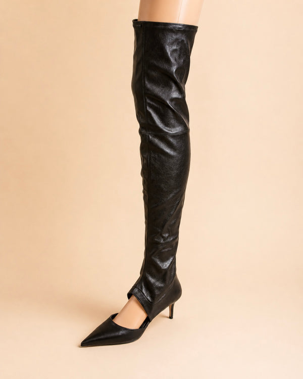 Pamela High-Knee Boot In Black Stretch Lambskin