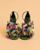Oluchi Sandal In Green Suede & Multicolor Organza