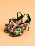 Oluchi Sandal In Green Suede & Multicolor Organza
