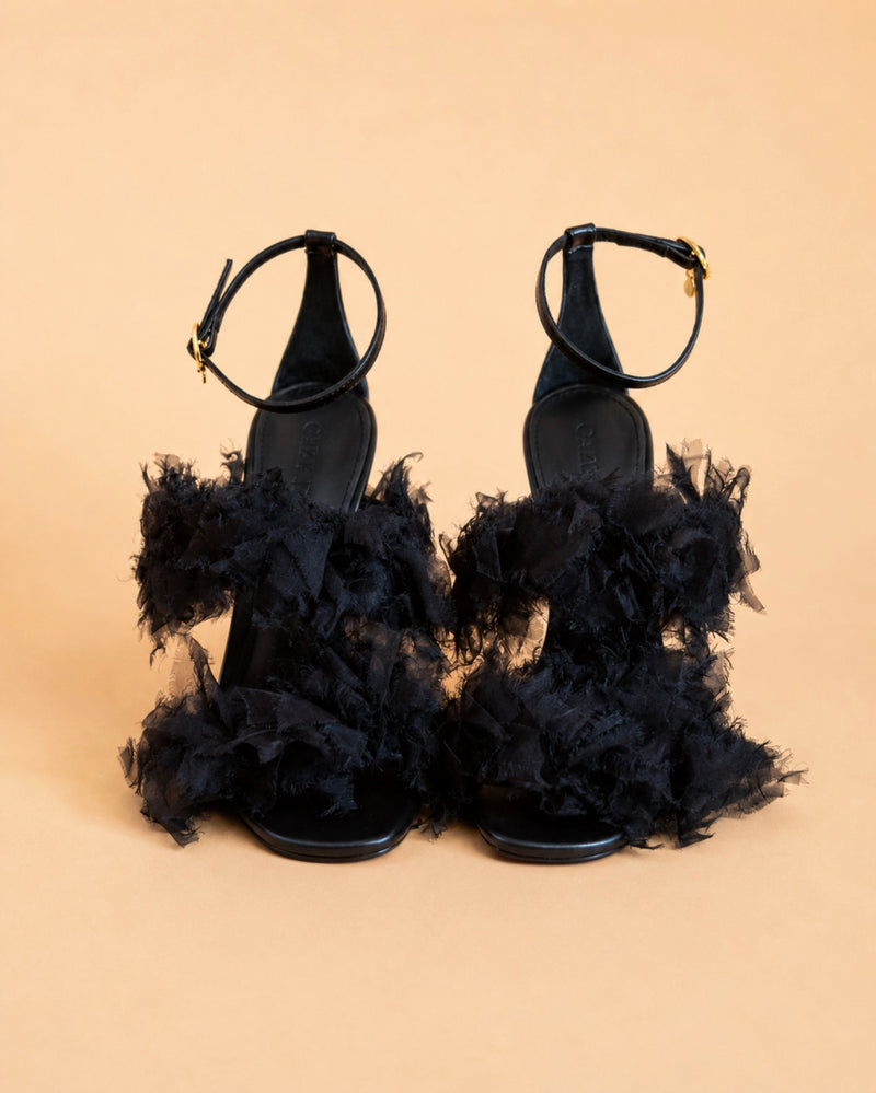 Baba Flat In Black Suede & Organza