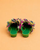 Baba Flat In Green Suede & Multicolor Organza