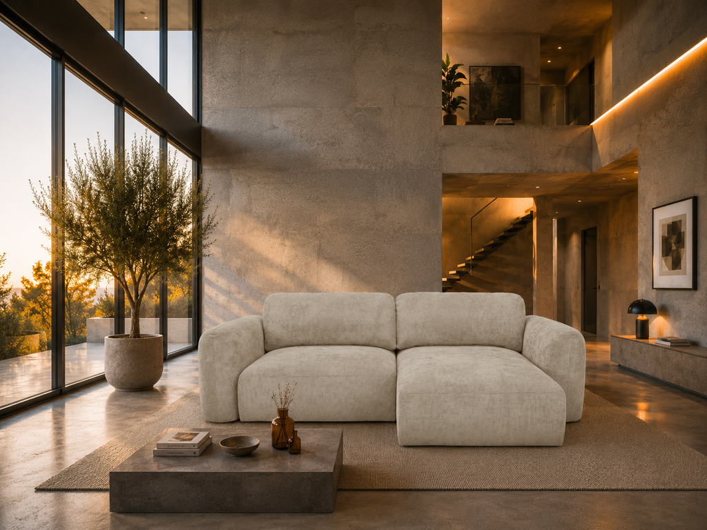 Nao – Kompaktes Eckschlafsofa – Chenille-Stoff
