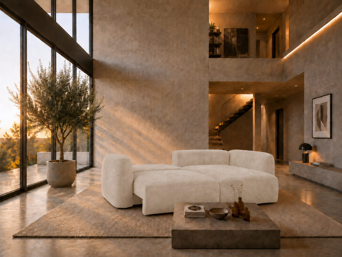 Nao – Kompaktes Eckschlafsofa – Chenille-Stoff
