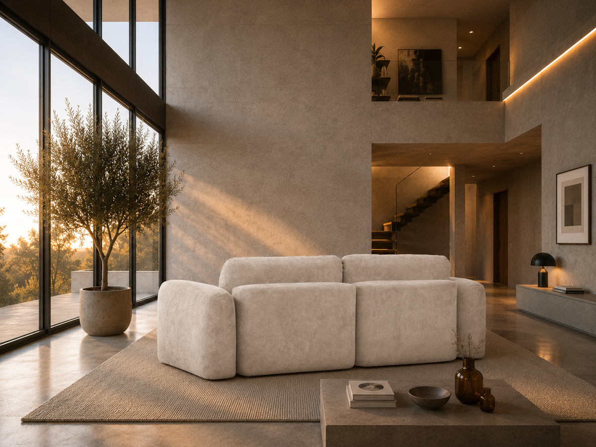 Nao – Kompaktes Eckschlafsofa – Chenille-Stoff