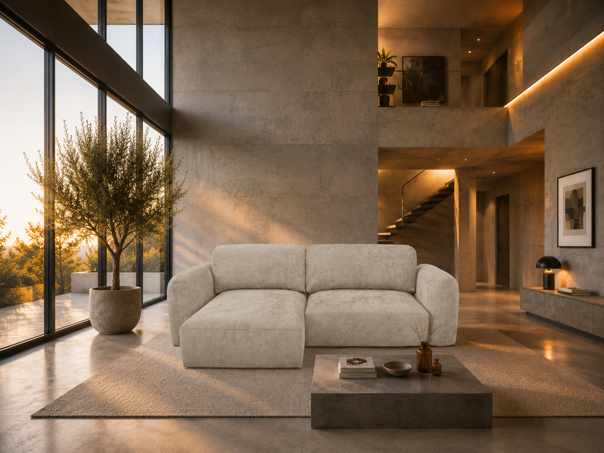 Nao – Kompaktes Eckschlafsofa – Chenille-Stoff