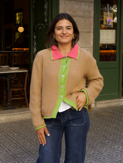 Tina Beige Algodón Cardigan