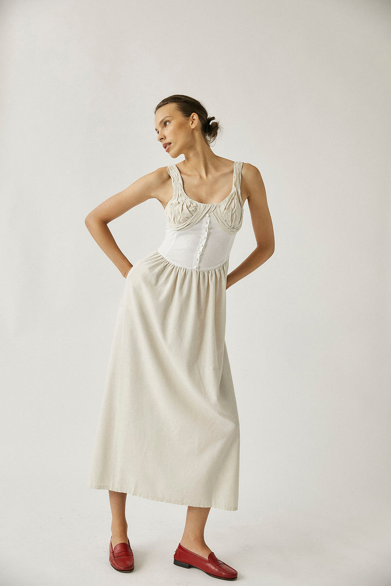 Nasser Dress - Beige & Ivory